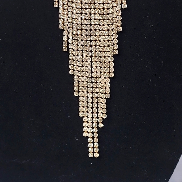 Large Statement Petal Flower Brooch Pin Yellow Gold Rhinestone Fringe New - Picture 12 of 13